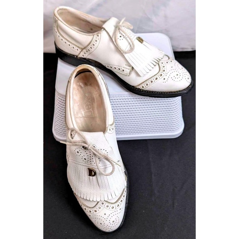 Dexter Golf Shoes~Men's 9A~White Leather Vintage Kiltie Wingtip~Spiked~USA Made